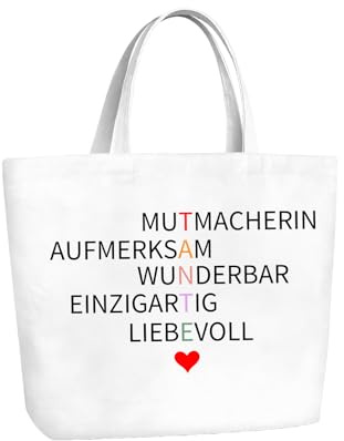 PIujsym Tante Geschenk Canvas Tragetasche, Große Baumwolltasche Stofftasche mit Spruch Mutmacherin Aufmerksam Wunderbar Einzigartig Liebevoll, Beste Tante Geschenk für Geburtstag, Weihnachten