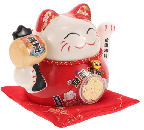 GOOHOCHY Estatua de Gato Suerte Cerámica Pequeña con Pata Que Saluda Decoración para Hogar y Tienda Símbolo de Riqueza y Prosperidad Regalo para Apertura y Oficina