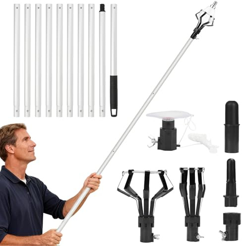 Yallmie Ceiling Light Bulb Changer, Light Bulb Removal Tool with 10 Poles Multifunctional High Ceiling Lamp Changer with Telescopic Rod, Apple Picker Tool Light Changing Pole (Black)