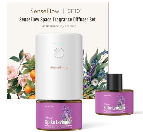 SenseFlow Difusor Aceites Esenciales Difusor de Aromas SF101 - Ultrasónico Sin Agua, 100 % Vegetal, Aromaterapia120-Días, para Hogar, Hotel y Estudio hasta 100 ㎡ - Lavanda Espigada