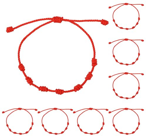 Mikovivi 8st Rött Tråd Armband Set, Justerbar 7 Knut Flätat Armband Handgjort Lycko Röd Tråd Smycke för Kvinnor Män Älskare Vänskapsgåva