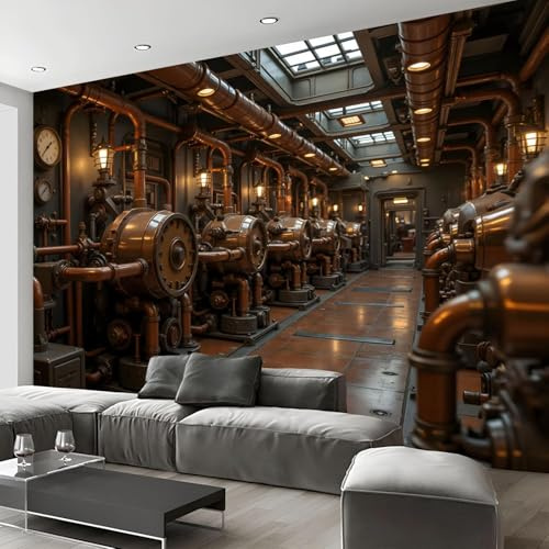 Tizhweqo Papier Peint Panoramique Style Industriel 250x175 cm (WxH) 3D Papier Peint Intissé Thème Mécanique Photo Poster Mural pour Chambre Salon Décoration Murale pour Adulte et Enfant 683v