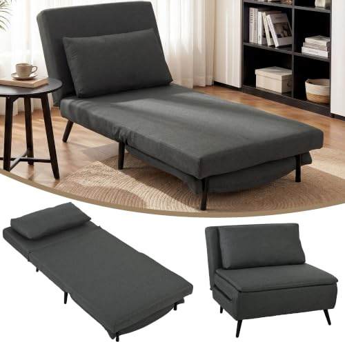 HOMCOM Schlafsessel 3-in-1 Sessel mit Bettfunktion Klappbar Dunkelgrau | Relaxsessel, Schlafsofa, Verstellbare Rückenlehne, Lendenkissen, Leinenoptik, Wohnzimmer, Schlafzimmer, OEKO-TEX Standard 100