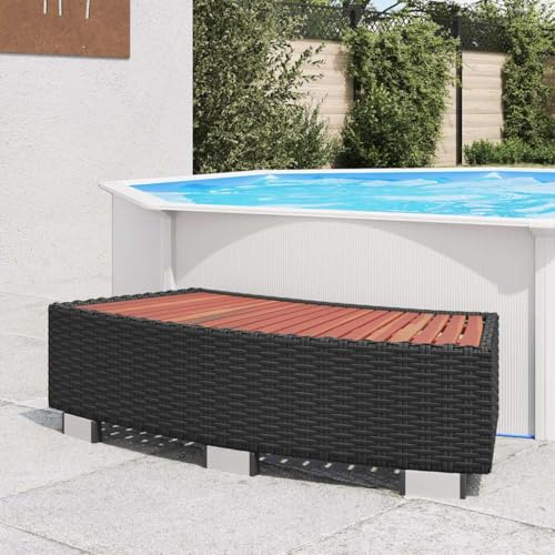 Mangloder - Scaletta per vasca idromassaggio in polyrattan, 92 x 45 x 25 cm, colore nero, per giardino, esterni, resistente alle intemperie, ai raggi UV, con piedini in alluminio, antiscivolo