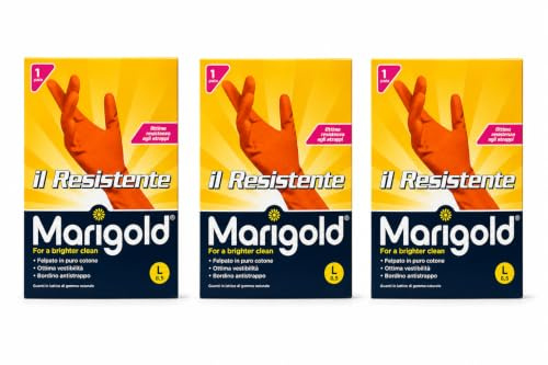 Generico Resistente Guanti per Pulizie in Lattice Naturale, Interno Felpato in Cotone, Bordino Antistrappo, Alta Resistenza, Antiscivolo, Riutilizzabili, Taglia L 8.5, per Pulizia Domestica - 3 Unita