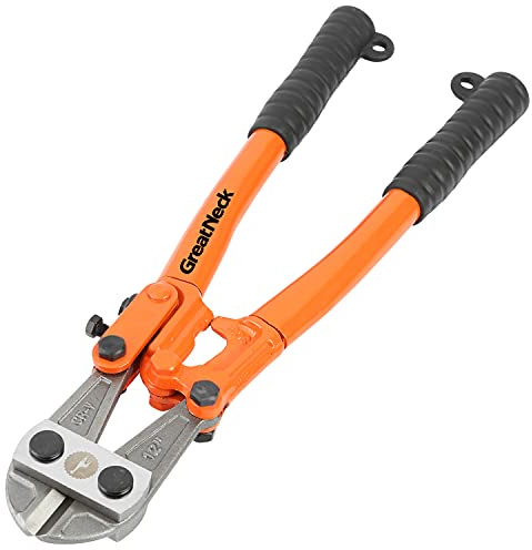 GreatNeck BC12 Bolt Cutter 12, Bolt Cutters Heavy Duty for Locks, Sheet Metal, Chain, and Wire, Non-Slip Grip, Drop Forged Hardened Alloy Steel Jaws