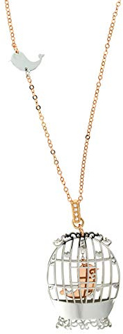 Collana Liberty con pendente Gabbia con uccellino in Argento 925 rodiato e placcato oro rosa. Originale MOUN. Spedizione gratuita con corriere.