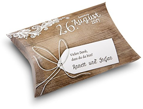 Kissenverpackung Gastgeschenke Hochzeit (100 Stück) - Rustikal - Geschenkverpackung Geschenkbox