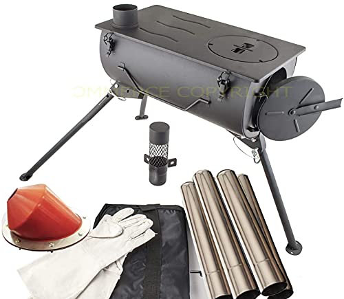 NJ Comfort Wood Burning Stove Portable Camping Cooker Tent Heater Firepit + Flashing Kit