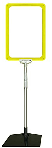 Plakatständer DIN A4 Rahmen gelb, Teleskopständer höhenverstellbar bis 580 mm mit Teleskoprohr ALU Kunststoff, Fuß eckig 160x192 mm Stahl schwarz, Kundenstopper, Aufsteller