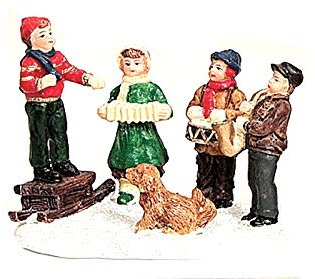 meindekoartikel Weihnachtliche Miniatur-Figuren Winterwelt-Szene aus Poly Höhe 7 cm – Musiker mit Hund
