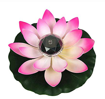 Bulz Galleggiante Stagno Decor Acqua Giglia/Loto Plastica Fiore Solare Galleggiante Pond Luci Impermeabile Giardino Piscina LED Luci Notte 7 Colori Variabili (Rosa)