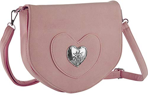 dressforfun Dirndl Tasche, Herztasche, Handtasche Damen mittelgroß, Trachten Mode, Trachtentasche in Wildlederoptik, Damen Tasche, Umhängetasche, Oktoberfest Accessoires, Damen-Schultertaschen - rosa