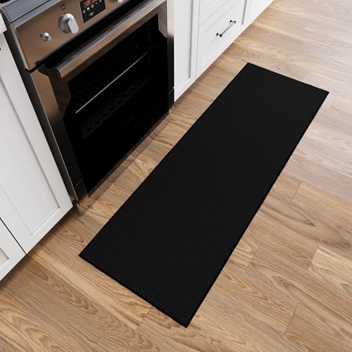 Ottomanson Hallway Runner Rug 2'2 x 6' Non Slip Solid Area Rugs Easy to Clean Laundry Rug Runner Durable & Pet Friendly Floor Carpet Runners for Hallways Entryway Living Room Kitchen, Black