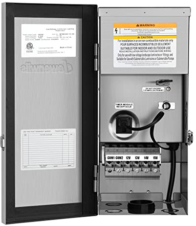 DEWENWILS 200W Multi-Tap Low Voltage Landscape Transformer, 120V AC to 12V/13V/14V/15V AC,Low Voltage Transformer for Landscape Lights, Outdoor Lights, Garden Lights, Stainlees Steel, ETL Listed