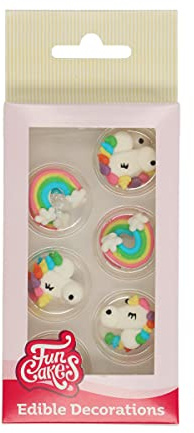 FunCakes Zucker Dekorationen Einhorn & Regenbogen Set/12 | Gebrauchsfertig für Tortendekoration, Perfekt für Cupcakes, Muffins und mehr, Edible Decorations