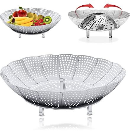 sinzau Cestelli per Cottura a Vapore, Vapore Pieghevole, Vaporiera in Acciaio Inox, Inserto per la Cottura a Vapore, Adatta per Verdure, Padelle e Vari Processi di Cottura, Piccola, Grande