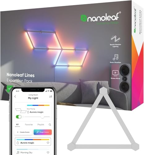 Nanoleaf Lines 60 Grad Erweiterungspack, 3 zusätzliche Smarten LED RGBW Lichtleisten - Modulare WLAN 16 Mio. Farben Wandleuchte, Musik & Bildschirm Sync, Funktioniert mit Alexa Google Apple, Deko