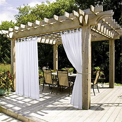 GOODLUKY wasserdichte Outdoor Vorhang Länge 213Cm Leinen Verdunkelungsvorhänge Mit Klettverschluss 2Er Set Gardinen Durchsichtig Vorhang Für Schlafzimmer Terrasse Veranda Pavillon Balkon,Weiß