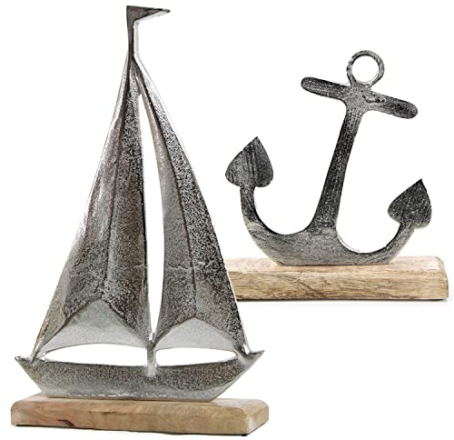 Logbuch-Verlag Segler Geschenk Segelboot + Anker Metall Segeln Segelschiff Hafen der Ehe Hochzeit Aluminium 40 + 26 cm