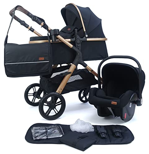 Pixini Nelio Kinderwagen Set 3in1 (schwarz) mit großem Zubehörpaket