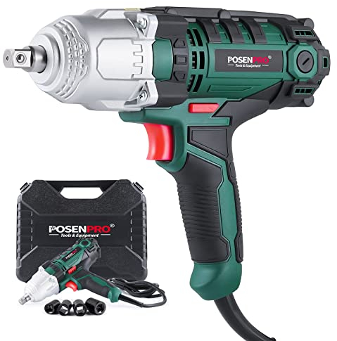 POSENPRO Schlagschrauber 550 W, Drehmoment 500 Nm, Softgrip, Rechts-/Linkslauf, 3.800 1/min, 1/2 Werkzeugaufnahme, inkl. 4 Stecknüsse & Transportkoffer