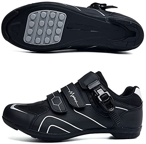 Adoff Fahrradschuhe Herren Damen MTB Schuhe SPD Mountainbike Schuhe mit Schnalle Mountainbikeschuhe Rennradschuhe (38,Schwarz weiß 2)