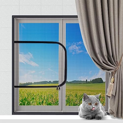 XIEMINLE Benutzerdefinierte Größe Katze Sicherheitsnetz Katzen Fensterschutz für Katzen, Fliegengitter, Moskitonetz, selbstklebendes Fenster Bildschirm Mesh mit Reißverschluss, Balkon Fenster