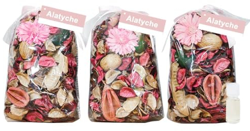 AlaTyche Frühlings-Potpourri-Tüten, Rosenduft, dekorative Potpourri-Schüsselfüller, Heimduft, Beutel mit Blütenblättern, Vasenfüller, Badezimmer-Dekoration (3 Beutel, 482g)