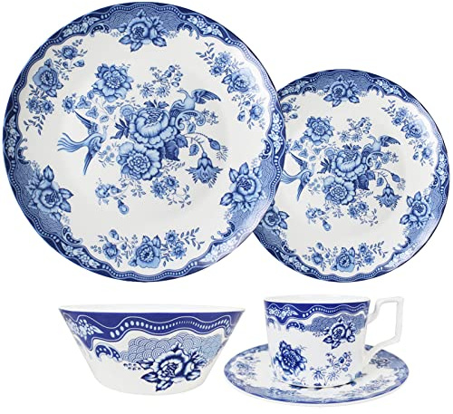 Juego de vajilla, servicio de vajilla de cocina de cerámica para 4/6/8 personas, juego de café, juegos combinados de vajilla de porcelana con platos llanos, platos de ensalada, tazas y platillos de
