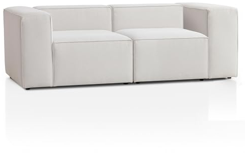 Genua Modular Sofa 2-Sitzer, individuell kombinierbare Wohnlandschaft bestehend aus Sitzelement mit Armteil links und rechts - strapazierfähiges Möbelgewebe, weiß