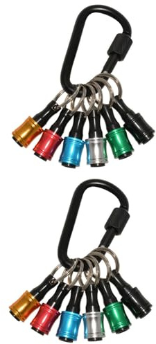 12Pcs Hex Shank Screwdriver Bits Holder, 1/4 inch Aluminum Alloy Drill Bit Holder Keychain Set Quick-Change Extension Screw Socket Adapter with Black Carabiner, Mixed Colors