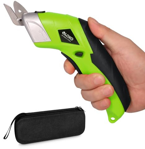 VLOXO Electric Scissors Wireless Cardboard Cutter Electric Fabric Scissors Box Cutter with 2 Blades Rechargeable Powerful Fabric Cutter for Crafts Leather Carboard Carpet Plastic Felt with Case-Green