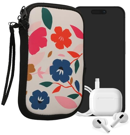 kwmobile Neoprenfodral för smartphone, storlek L – 6,5 tum – stötdämpande fodral – skyddande telefonväska – färgglada blommor mörkrosa/mörkblå/grädde