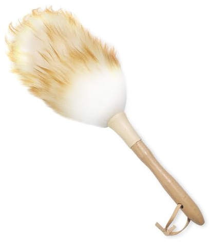 Lambswool Duster for cleaning, Wooden Handle and Washable Hand Duster, Used for Home, Office, Car Cleaning. (Short（14.2in）)