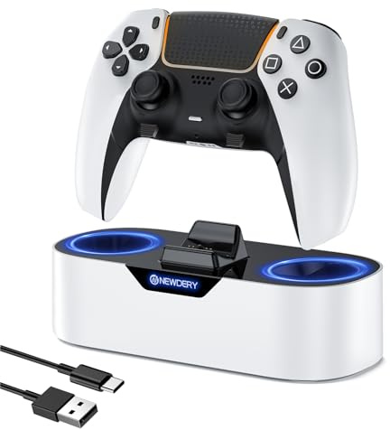 NEWDERY Einzel-Ladestation für PS5-Controller | Schnellladestation mit LED-Ladeanzeige, kompatibel mit PS5-Controller und DualSense Edge-Controller, Weiß