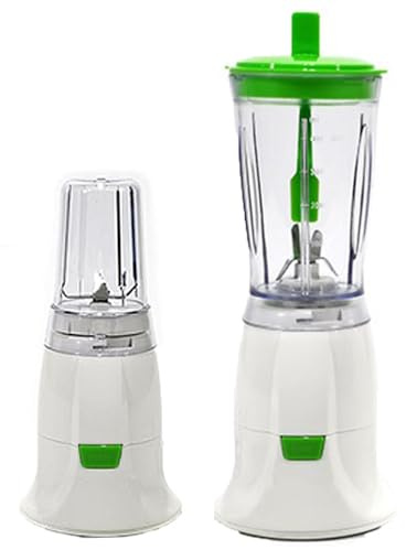 Frullatore con tritatutto 2 in 1 bicchiere graduato 400 ml lame in acciaio inox utile per tritare frullare puree verdure carne (VERDE)