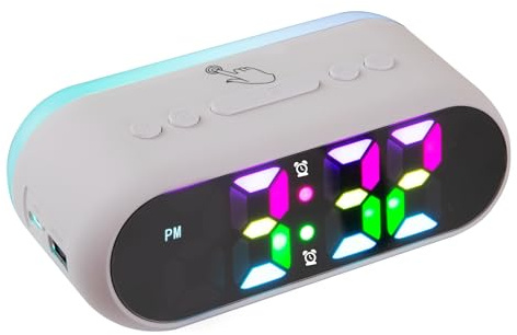 Howeifull Wecker Kinder Digital | 14 Farben Wecker mit RGB Nachtlicht, USB-Laden, Snooze, Auto-off, 12/24 Stunden, für Kinder, Erwachsene und Senioren