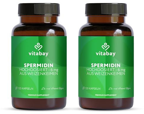 Vitabay Spermidin 6 mg Hochdosiert – 240 vegane Kapseln | mit fermentiertem Weizenkeimextrakt – Natürlich hergestellt – Laborgeprüft & ohne Zusatzstoffe – Vorrat für 8 Monate