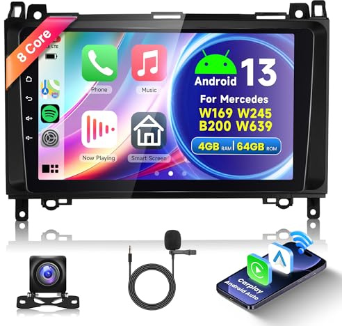 8 Core 4G+64G Android 15 Autoradio für Mercedes Benz A/B Class W169 W245 B200 W639 Vito Viano W906 Sprinter Wireless Carplay Android Auto 9 Zoll Autoradio Navi GPS WiFi Bluetooth FM/RDS/DSP EQ/SWC