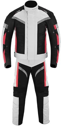 Vaster Moto Traje de moto para hombre, chaqueta y pantalón de moto de 2 piezas, traje impermeable, ropa protectora de pana blindada para carreras en bicicleta (Plata, XS)
