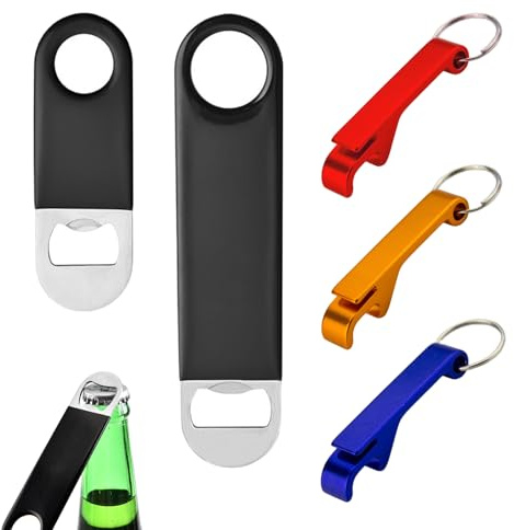 SYEYCW 5 Pcs Multicolor Stainless Steel & Aluminium Bottle Opener Set, 2 Bar & 3 Keychain, Easy to Use, Suitable for Kitchen, Bar, Restaurant & More