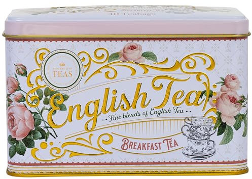 New English Teas English Rose Tea Tin with 40 English Breakfast Teabags