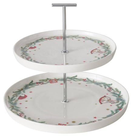 Boltze Home Zweistöckige Etagere mit weihnachtlichem Muster Florenza, Keramik, H. 22 cm