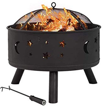 JFNHUTL Feuerstelle für den Außenbereich, Feuerschale, 61 cm Durchmesser, Holzfeuerstelle aus Stahl, für die Terrasse und den Außenbereich mit Grill, Kamin für den Hausgarten