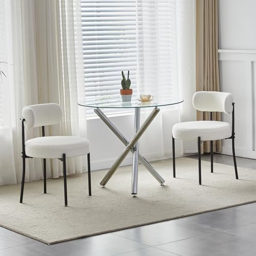 Juego de mesa de comedor redonda de cristal de 3 piezas, sillas de terciopelo para espacios pequeños, elegante mesa de cocina y sillas para el hogar, oficina y restaurante