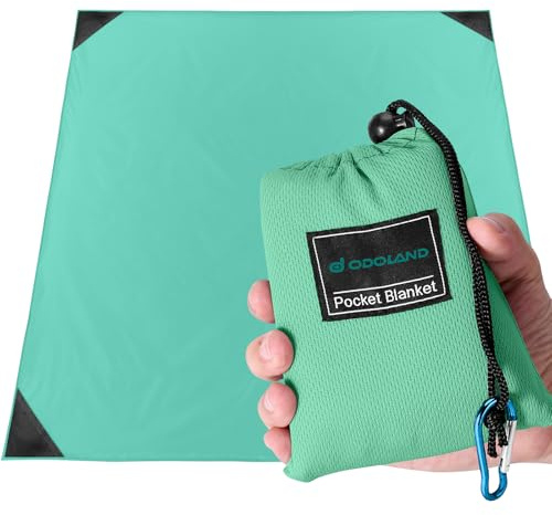 Odoland Outdoor Pocket Travel Blanket Beach Mat - Waterproof Sand Proof Beach Blanket, Picnic Mat - Multi Colour and Sizes - Portable Lightweight for Camping, Picnic AppleGreen L