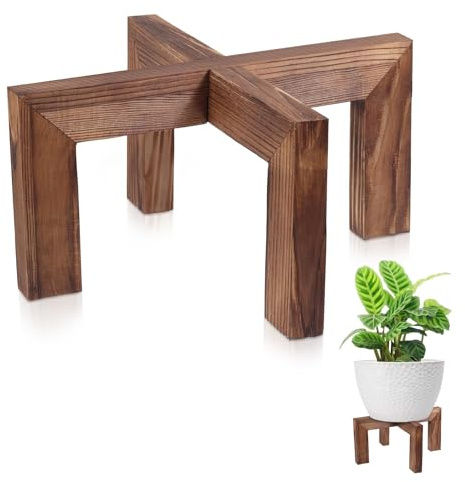 Vigordream Pflanzenständer, Pflanzenhalter für drinnen und draußen aus Holz, Einzelner Blumentopfständer, Stabiler Pflanzständer (Walnut, Fit 5-12 Inch Pots) | Stabiler Pflanzgefäßständer, moderner Pflanzenständer aus Holz