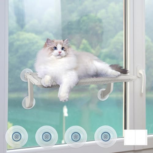 YARVPUV 2-in-1 Katzen Fensterliege 53.5x39.5cm Fensterliege für Katzen Katzenbett Fenster mit Saugnäpfe und Hakenmodus, Fensterbrett Katze Bis zu 25kg Tragfähigkeit, Katzenhängematte-Grau
