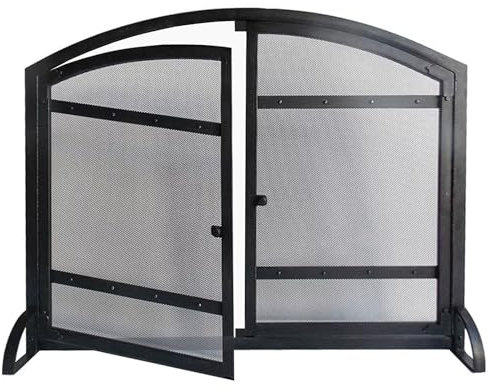 Schermo per Camino Griglia Parascintille a Doppia Porta con Design a Spirale, Semplice Schermo per Camino in Rete Rustica, Parascintille per Bruciatori AaLegna Ad Arco Personalizzabili